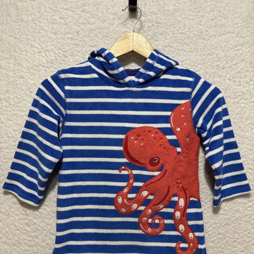Mini Boden Appliqué Towelling Size 2-3YRS Throw-on Cabana Blue/Ivory Octopus NWT